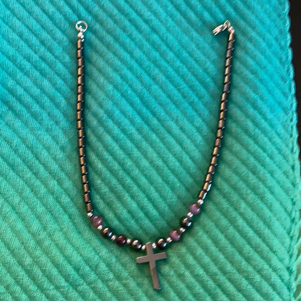 Hematite anklet with purple beads